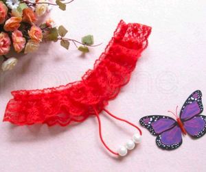 Lace Thong with Pearl Detail