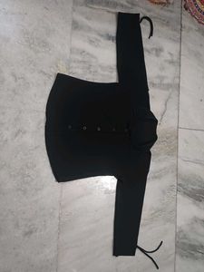 Black Long Sleeve Tie Detail Top
