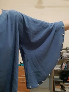 Blue Kaftan Pearl Studded Flared Sleeves Top