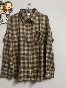 brown korean check shirt