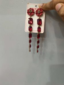 Red Flower Drop Earrings