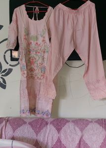 Peach Pink  Straght Kurta Pants Duppata