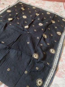 Pure Cotton Black Saree With Embroidery Work