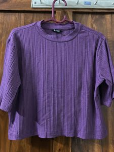 Purple Ribbed Cropped Top