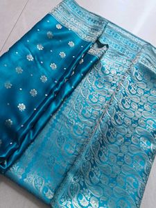 royal looking high quality Teal Banarasi Style Sar
