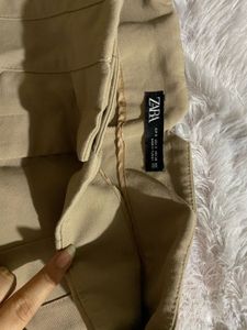 Zara Tan Pleated High Waist Trousers