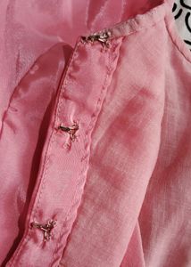 Peachy Pink Silk Blend Saree with Blouse.