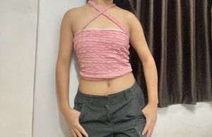Pink Halter Crop Top