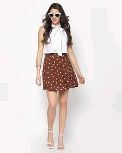 SERA Women Brown Polka Dot Printed Flared Skirt
