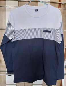 Men Round Neck Blue And White Full Sleeves Tshirt