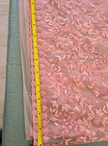 Stone Studded Pink Floral Embroidered Saree