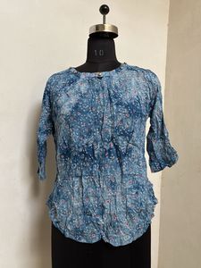 Blue Floral Print Top