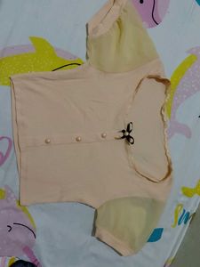 Peach Crop Top  with Sheer Sleeves