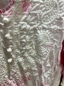 PINK AND WHITE  TIE DYE CHIKANKARI KURTA