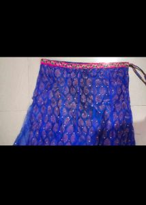 Embroidered Blue Silk Blend Ethnic Skirt New , Tag