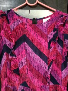 Chevron Print Ruffle Dress