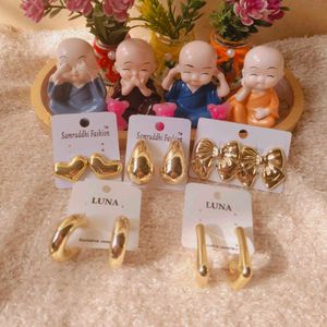 Fancy light weight Gold Tone Earrings Bundle