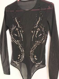 Embellished sheer Black Bodysuit