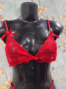 Red Sexy Three Piece Lingerie Set
