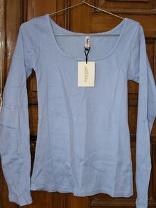Light Blue Color Ribbed Thin Sweater For Women