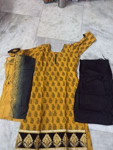 Mustard Block Print Salwar Kameez