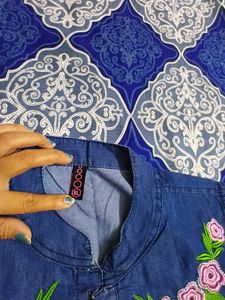 Denim Embroidered Top