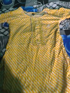 Yellow &amp; White Striped Kurti