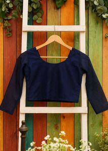 Elegant Navy Blue Sheer Sleeves Blouse