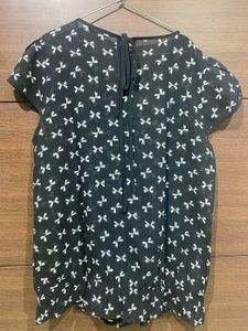 Bow Printed Ruffle Top