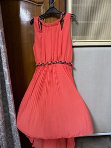 Coral Hi-Low Dress with Braided Waist