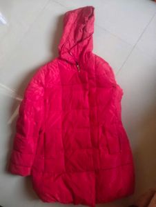 Bold Red Quilted feather Jacket with Hood