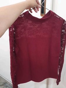 Burgundy Lace Long Sleeve Top