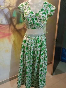 Skirt And Blouse (Green N White)