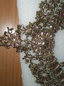 Pink Stone Gold Plated Choker Necklace Set