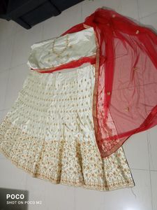 Cream Red Lehenga Choli