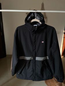 CHAMPION BLACK HOODED WINDBREAKER ZIPPER JACKET