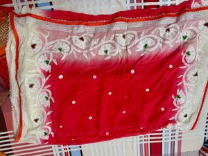 Elegant Red and White Georgette Saree with Floral