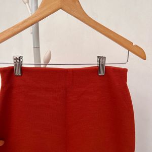 Red Ribbed Mini Skirt