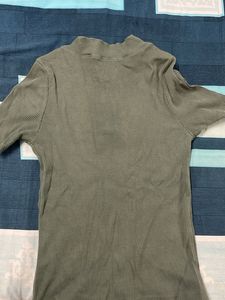 Olive Ribbed Half Zip Top