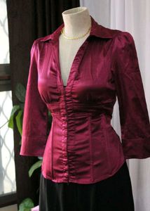 Burgundy Satin Corset Blouse