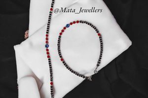 Evil Eye Black & Red Beads Sterling Silver Anklet