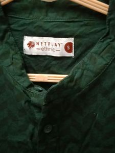 Self Printed Green Ethnic Wear Shirt