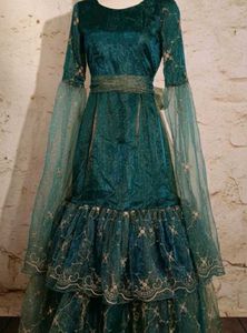 Enchanted Teal &amp; Gold Embroidered Fantasy Gown