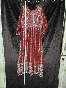🌷Rust Chikankari Anarkali Kurta!
