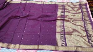 Purple Silk Saree with Gold Border