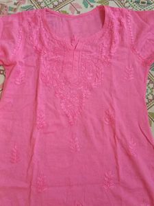 New Pink lucknawi chikankari Short Kurta