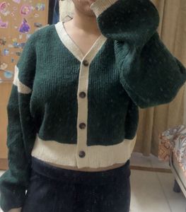 Green Cropped Cardigan