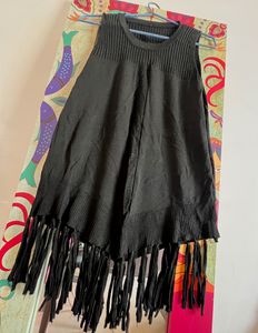 Stretchable Black Top With Tassels