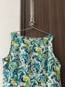 Anouk Off White &amp; Blue Printed Straight kurta - M