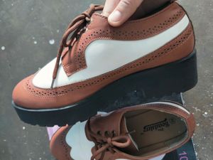 Roadster Brown&amp;White Colourblocked Platform Derbys